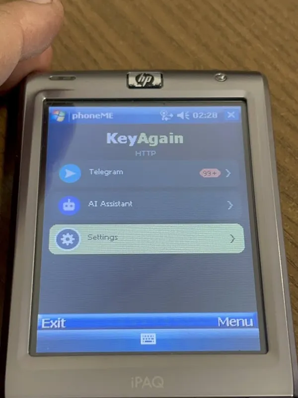 HP iPAQ (Windows Mobile 6) mit dem KeyAgain-Menü